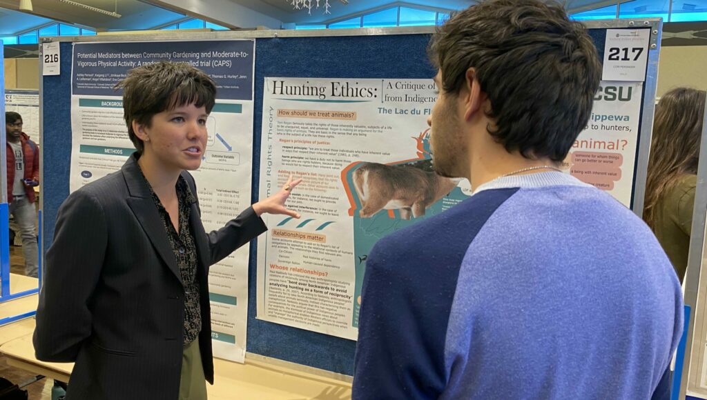 Corinne Persinger presenting research in environmental ethics at Colorado State University.